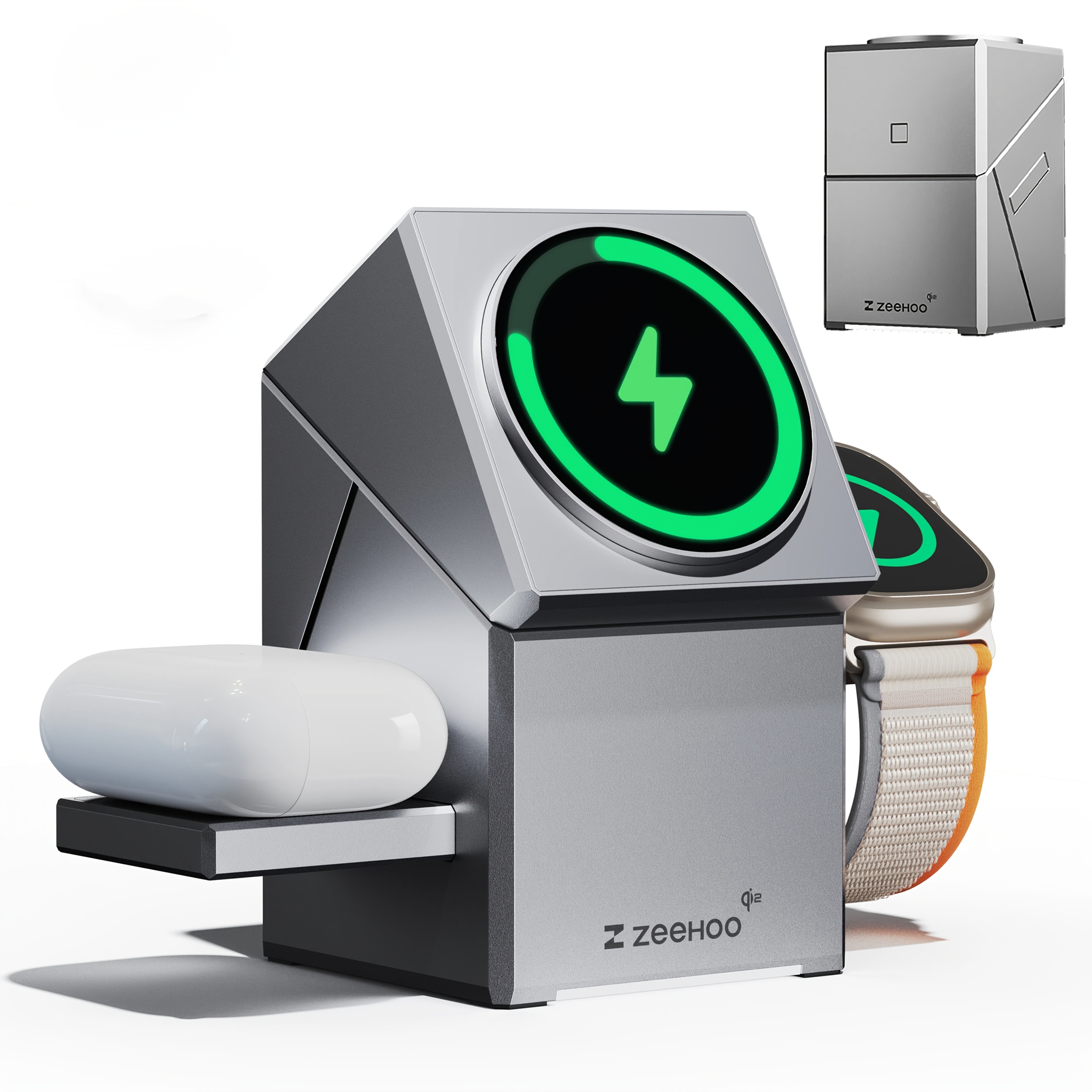 E-shop ZEEHOO 3-in-1 Magnetische kabellose Ladestation mit Schnellladegerät für -Ladegerät, CubeTrickX Qi2 15W Schneller kabelloser Ladeständer für