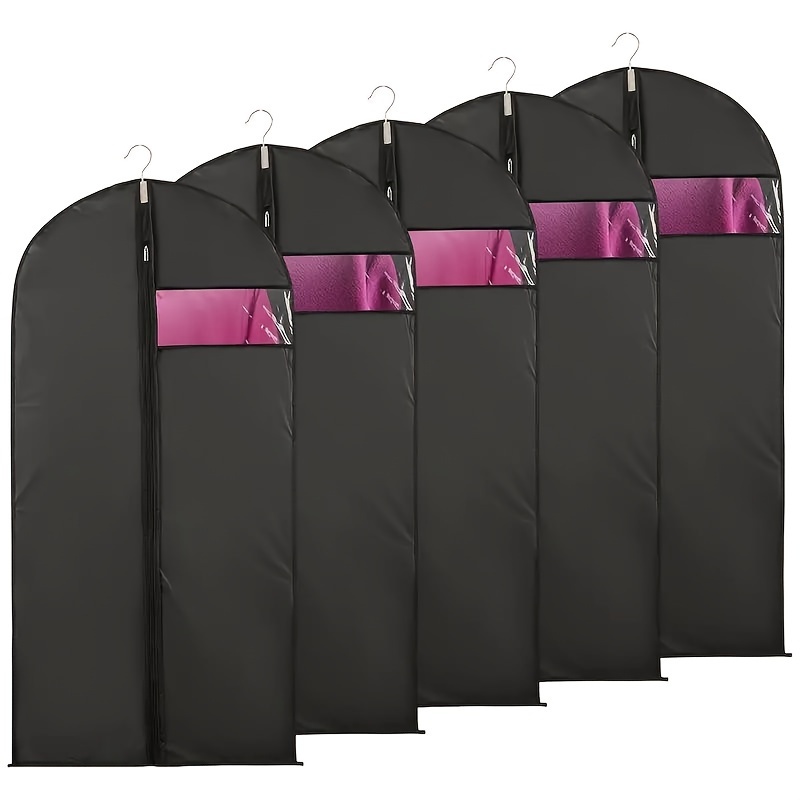 

5-pack Garment Bags With Clear Window For Suits, Shirts & Dresses - Durable Hanging Clothes Storage Covers, Dust-proof Closet Organizer For Bedroom Wardrobe Essentials - Plastic, Wall Hanging Mounted