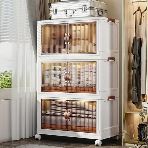 3 layers storage cabinet household clothing storage cabinet bedroom organizer multifunctional snack rack folding organizer household kitchen storage rack living room bookshelf multi layer storage rack