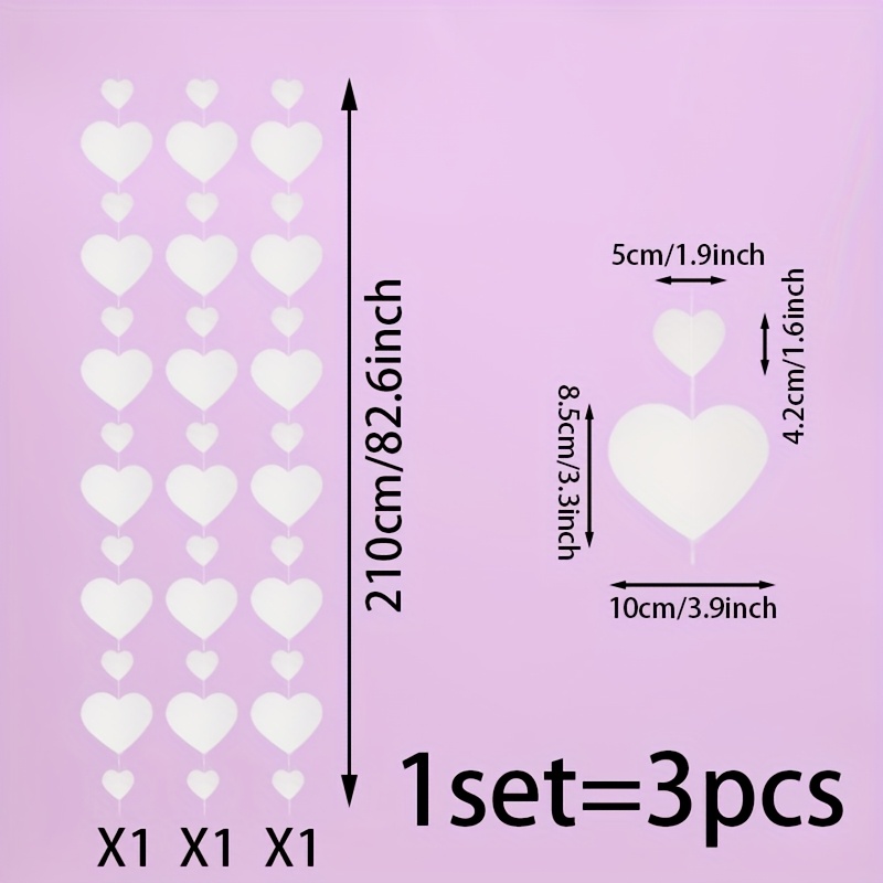 Image of 3pcs Of White Heart-shaped Paper Bunting, Suitable For Wedding Scene Decoration, Wedding Decor Props, Engagement Backdrop Bunting