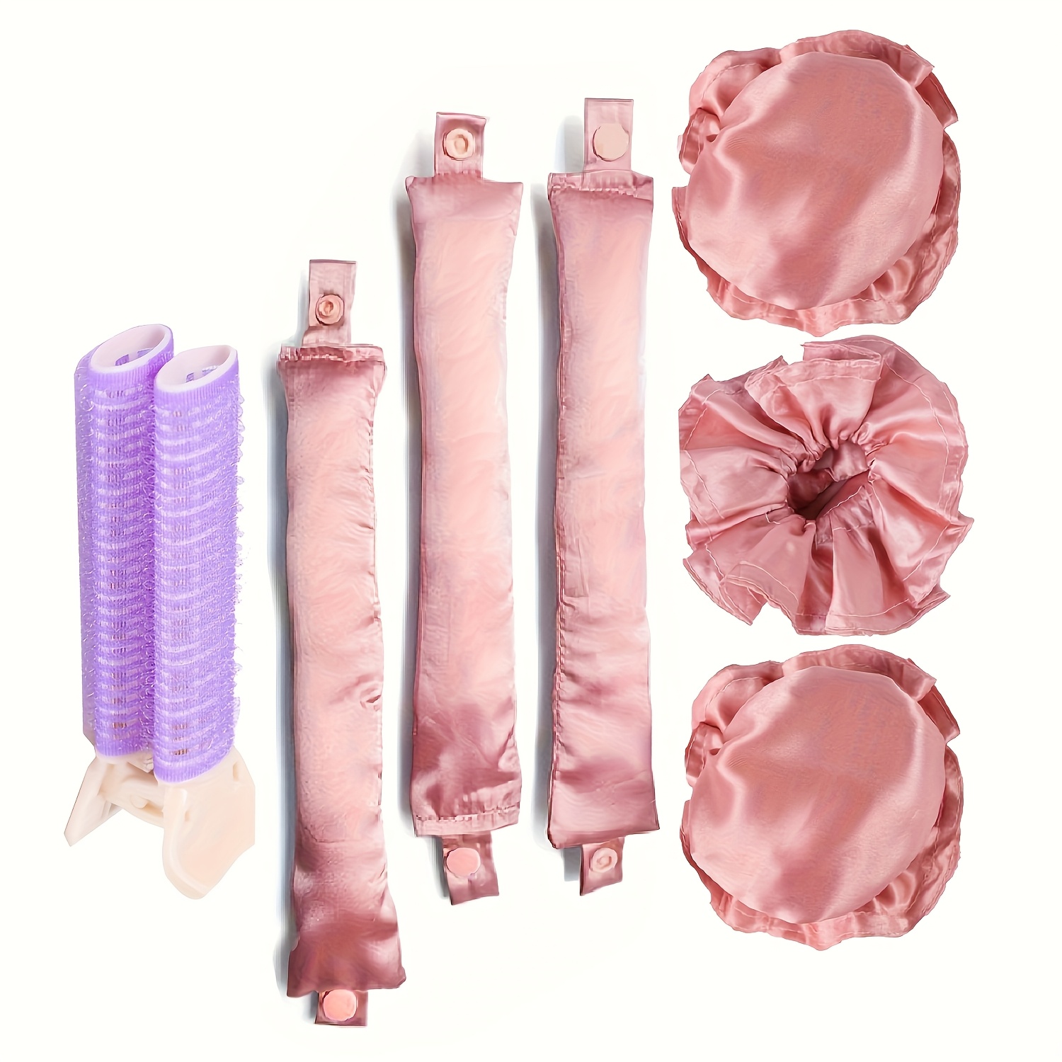 E-shop Satin-Haarlockenwickler ohne Hitze 3 Sets/6 Stück, Kissenweiche Rollen mit Kappen, Lockenstäbe Stirnband für alle Haartypen (3 Sets - Pink) –