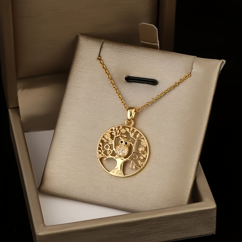Delicate Hollow Animal Owl Tree Pendant Necklace, Unique Gift