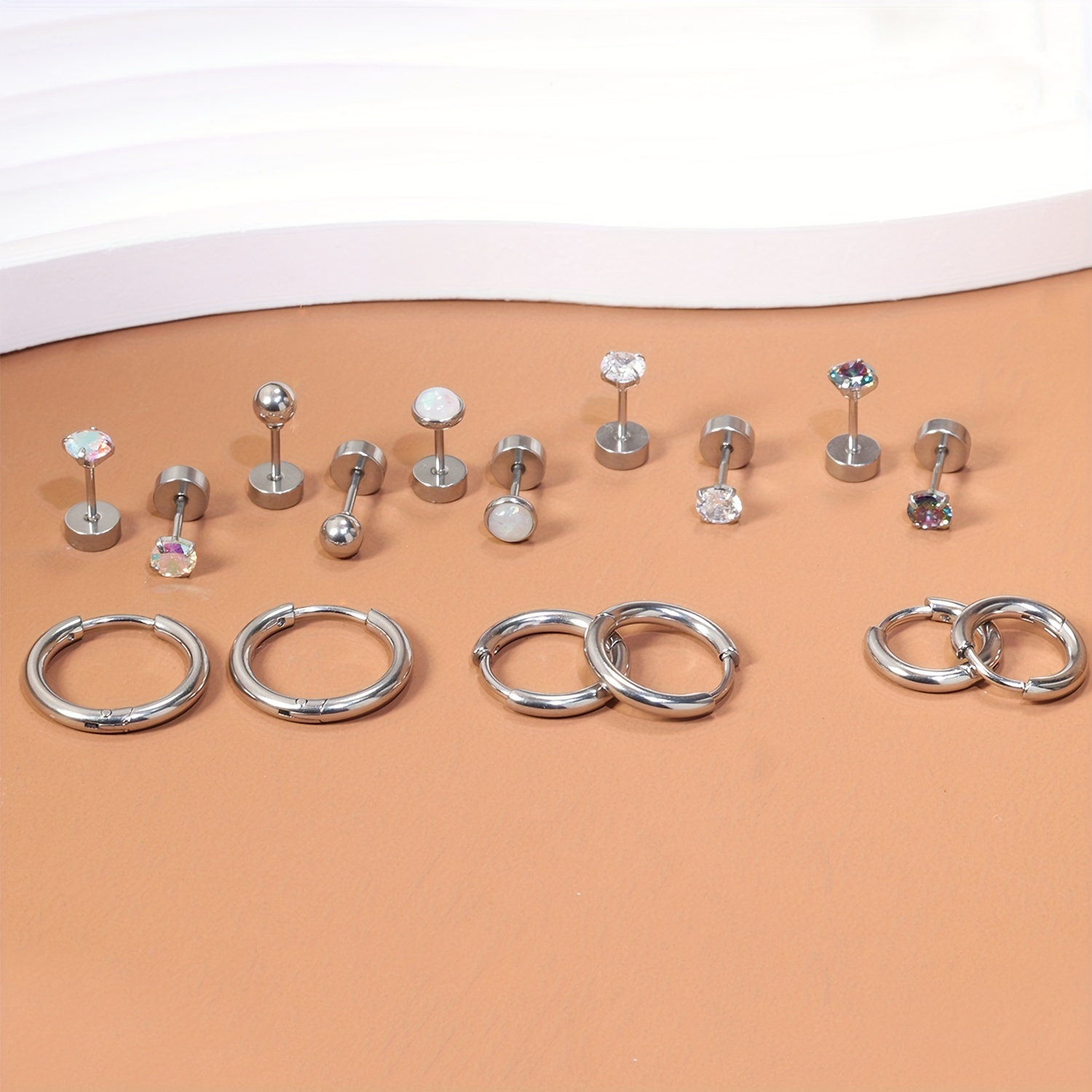 

8pairs Surgical Stainless Steel Earrings For Sensitive Ears Small Opal Ball Cz Flat Back Stud Earrings Hypoallergenic Hoop Earrings For Women Men 20g Cartilage Earrings