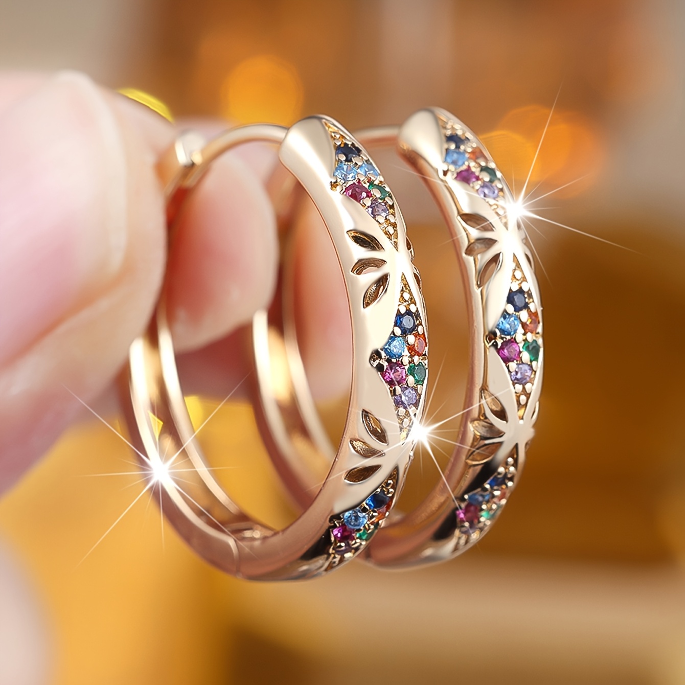 TEMU 1 Pair Vintage Rainbow Synthetic Zirconia Hoop Earrings For Women - Perfect For Valentine's Day, Parties & Casual Attire