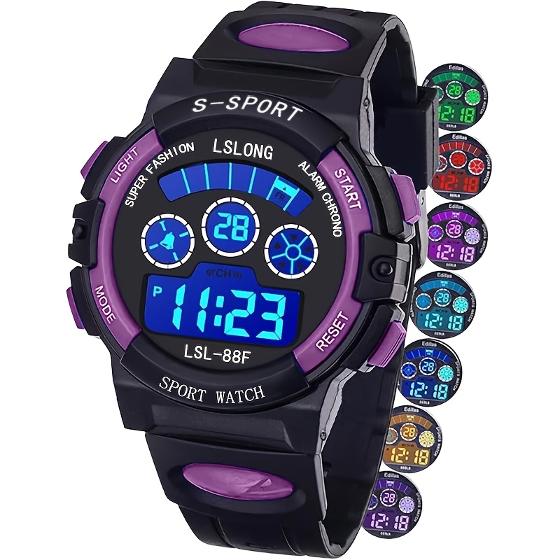 mini digital watch 7 color led light wristwatch suitable  display picture 3
