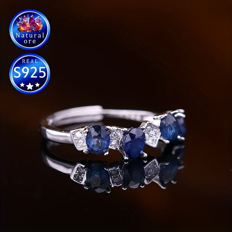 Natural Stone Adjustable Open Ring in S925 Silver, Gift Box Included