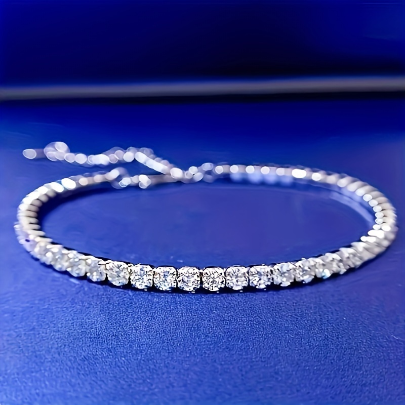 

Elegant Stainless Steel Bracelet With Cubic Zirconia, Adjustable Full Tennis Bracelet For Women, Luxury Fashion Jewelry For Resort