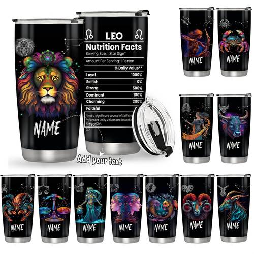 1pc, 20oz Personalized Zodiac Tumbler - Custom Name Astrology Coffee Cup, Stainless Steel Vacuum Insulated, , BPA-Free, Constellation Design for , Perfect Gift for Christmas, Valentine’s , & More, Constellation Themed Cup | Zodiac Constellation Design | Leakproof Lid