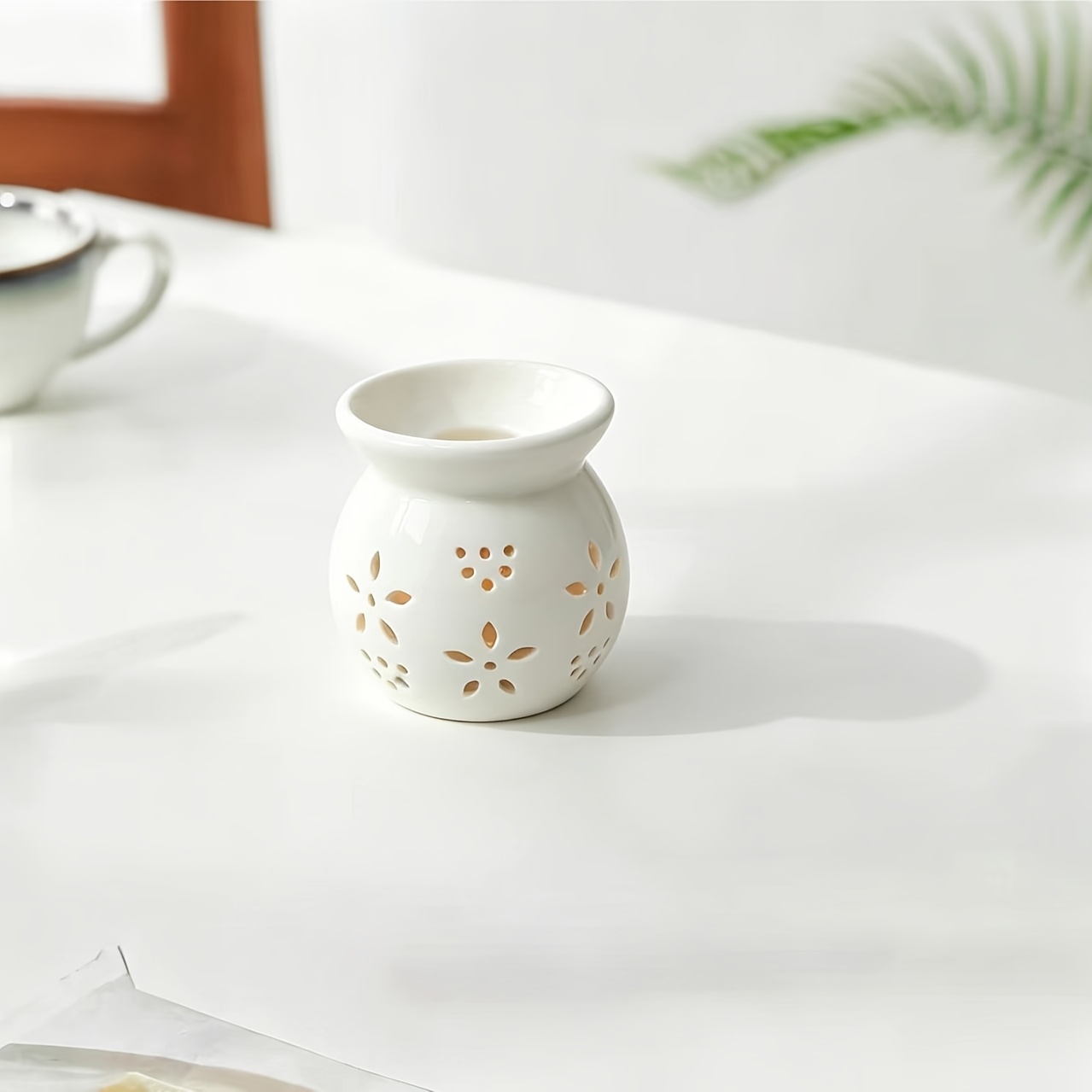 TEMU Creative Hollowed-out White Ceramic Essential Oil Burner, In 6 Styles: Star, Heart, Flower, And Other Cut-out Patterns. Suitable For Indoor Home