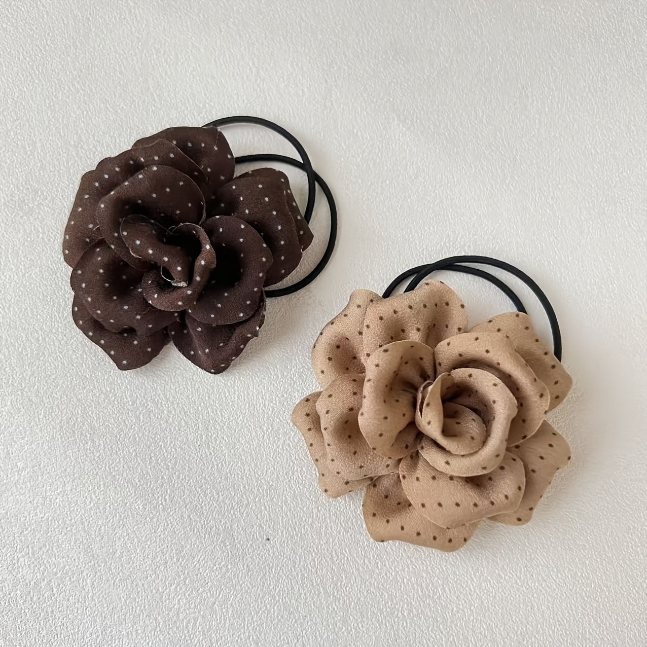 TEMU 2pcs Camellia Hair Ties, Fashionable And Versatile High-elasticity Rubber Bands For Ultra-elegant Ponytails, Vintage Elegant Bun And Ponytail