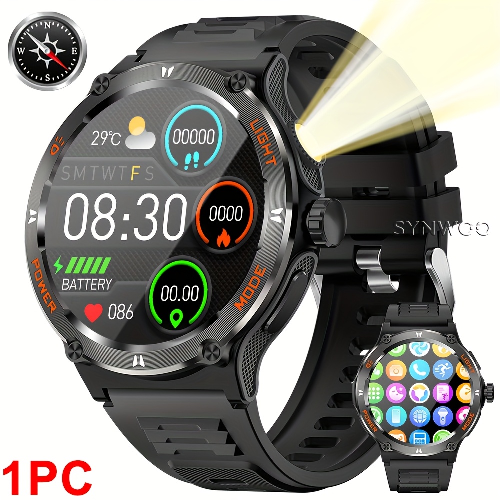 Image of Synwoo Smart Watch With 1.53" Full Touch Screen (answer/make Calls), 500 Mah Battery Wrist Watches For Men Women With Led Flashlight, Pedometer, Waterproof Smartwatch For Iphone/