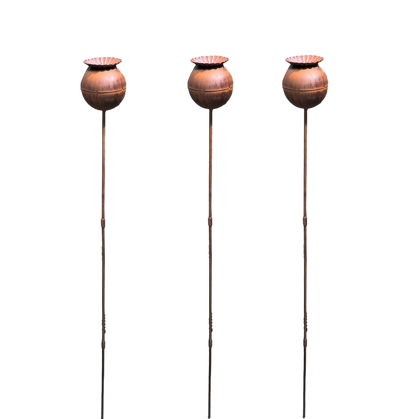 Image of 1/3pcs Vintage Metal Rust Flower Sculpture - Weathered Garden Decor, Outdoor Yard Ornament, Floral Stake In Country Style, Perfect Gift For