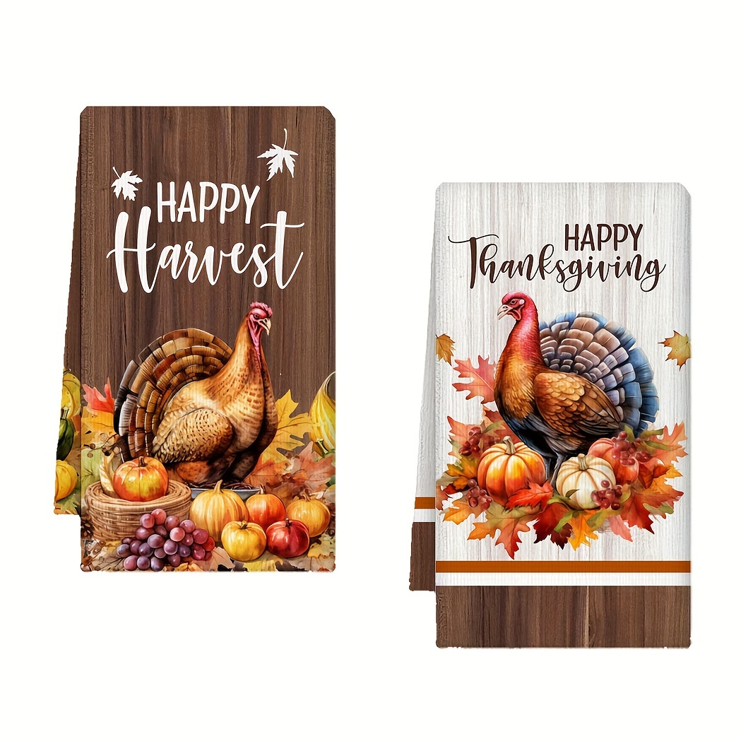 

2pcs Thanksgiving Kitchen Towel Set - Pumpkin & , Microfiber, Absorbent Dish Cloths For Cooking & Baking Decor, 18x28 Inches