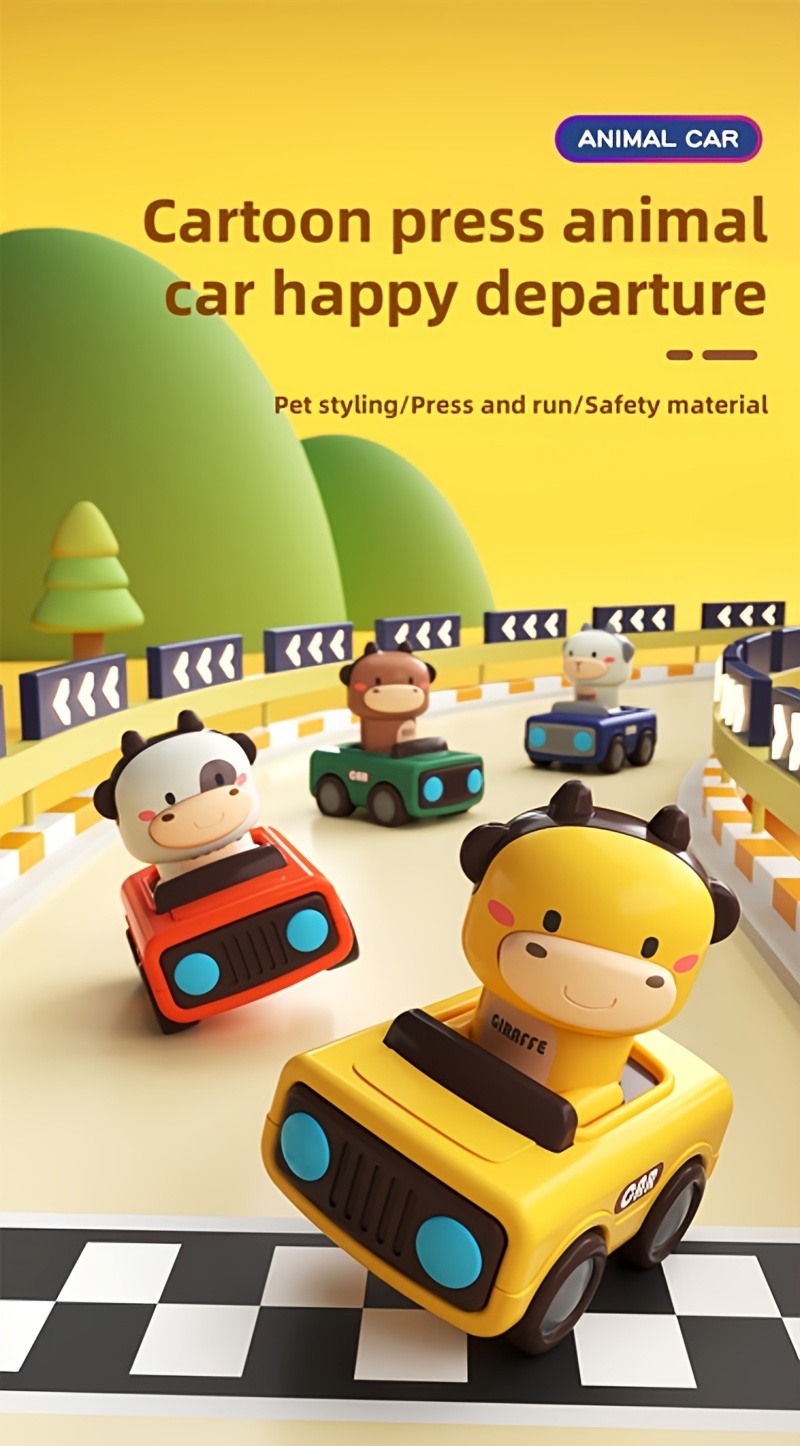 [4 Sets Animal Car Toys] 4 Sets Push-to-go Inertia Animal Car Children's Toys | 1-3 Year-old Baby Toy Car, Suitable For Parent-child Interaction Exercise Baby Hand-eye Coordination, Birthday Easter Gifts For Boys And Girls