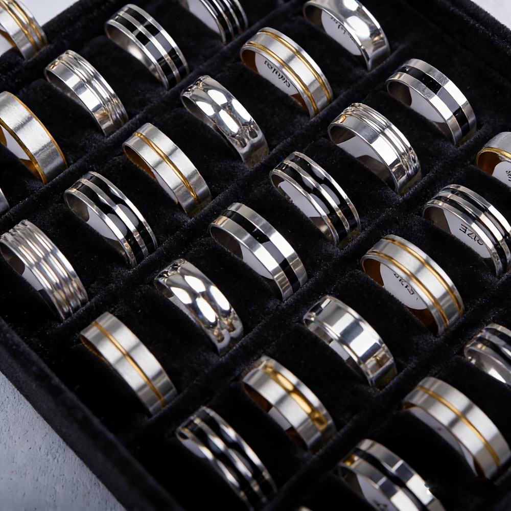 20/35pcs Trendy Stainless Steel Rings, Mixed Styles