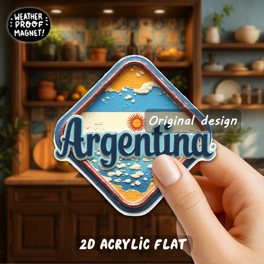 TEMU Imán de argentina, 1 pieza, para viajes y decoración - Decoración cuadrada de 3.15” con diseño moderno de de Argentina, colores cortados a