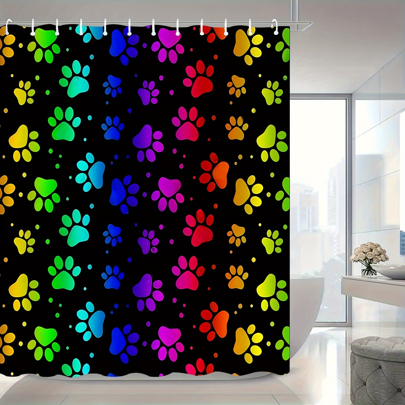 

Colorful Paw Print Shower Curtain Set, Water-resistant Polyester Fabric With Grommets, Machine Washable, Animal Theme Bathroom Decor With 12 Hooks, Knit Weave Bath Partition For Home Decoration