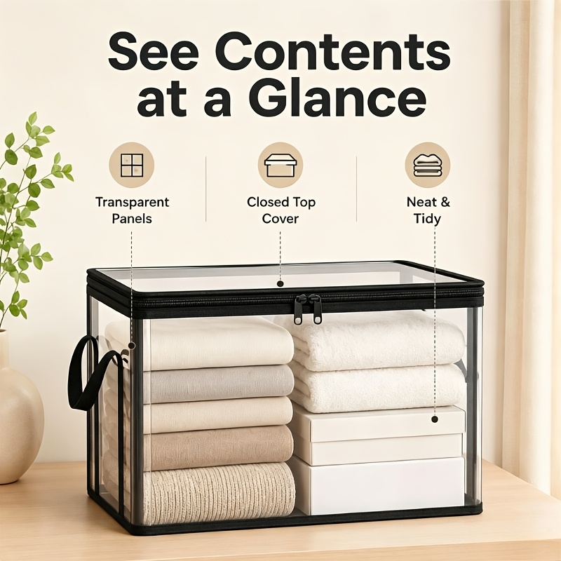 4pcs Large Clear Thick Storage Boxes with Hinged Lid