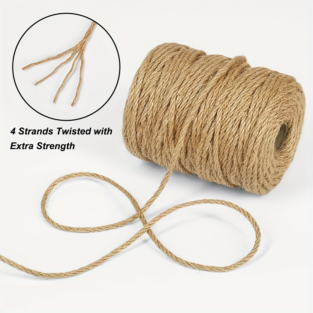E-shop 164 Fuß (ca. 50 Meter) dickes 4 mm Jute Seil, in Naturbraun, strapazierfähig und reißfest, geeignet für Gartenarbeit, Katzenkratzen,