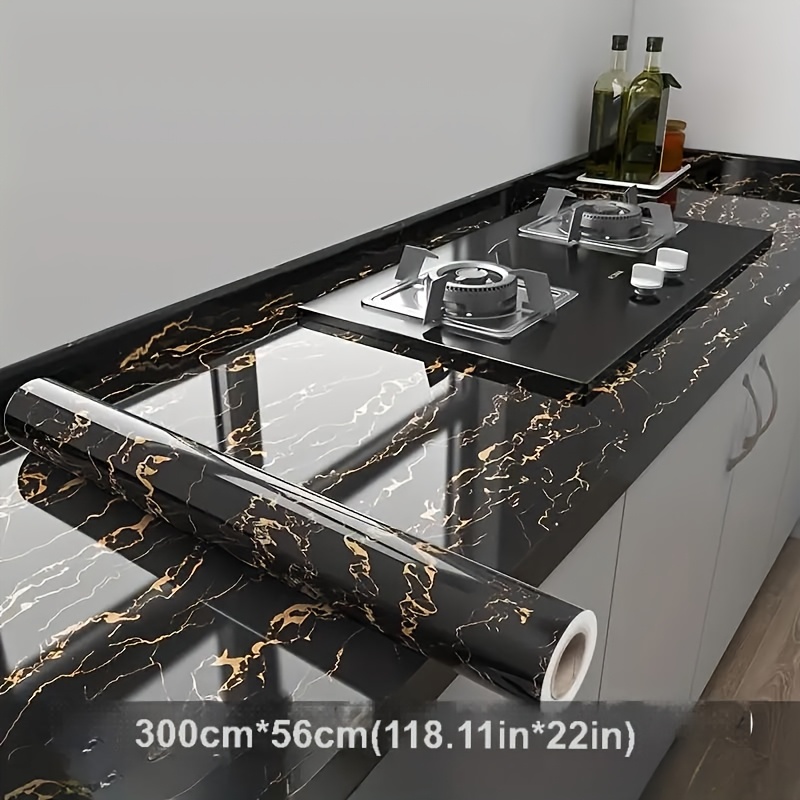 TEMU A Roll Of High-quality Black Golden Wallpaper | Luxury | Self-adhesive Vinyl, Featuring A Marble Texture For Wall Covering, Waterproof And