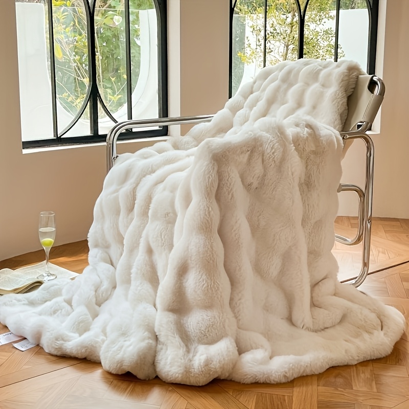 Imitation Rabbit Fur Blanket | Ultra Soft, Lightweight, All-Season, Machine Washable, Plush Comfort Bedding For Bedroom, Living Room, Travel | Available In Multiple Colors And Sizes