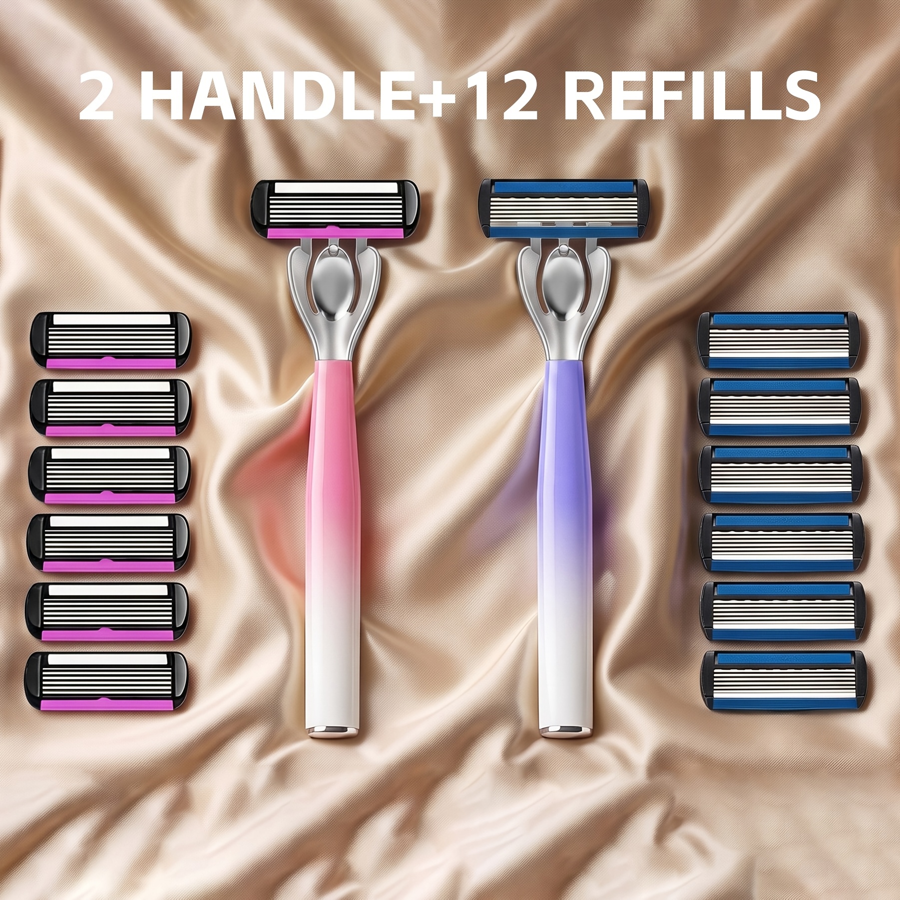 TEMU 14pcs Pink Gradient Handle Shaving Kit With 6-layer Stainless Steel , Easy To Clean, Smooth, Comfortable, And Clean Shaving, Rinseable, Suitable