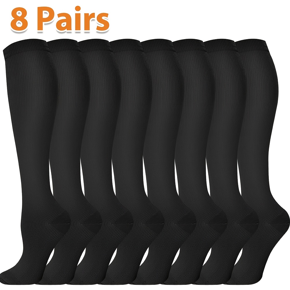 8 Pairs 20-30 Mmhg Solid Color Compression Socks, Comfortable And Breathable, Unisex
