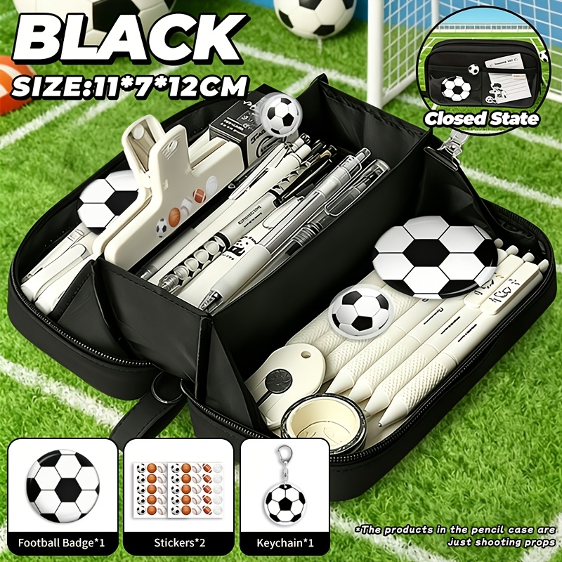 TEMU Large-capacity Soccer Volcano Pencil Case, New Upgraded Niche Design Pencil Case, Compartment Stationery Box, 180° Wide-opening School Essential