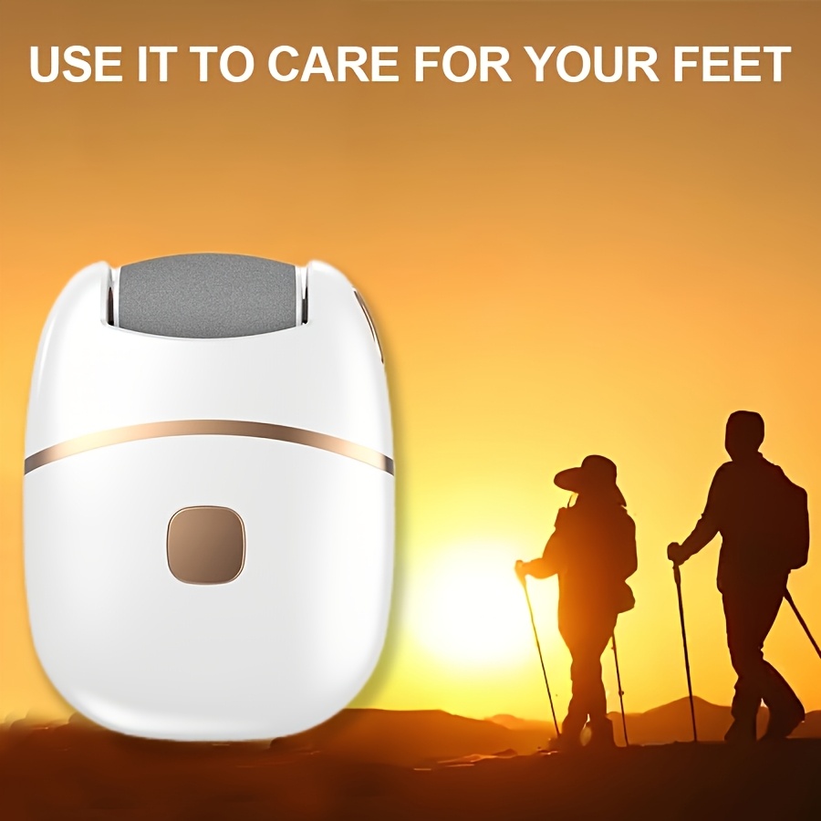 Rechargeable Electric Foot Exfoliator with 6 Replaceable Heads, for Dead Skin Removal and Polishing, USB Powered, a Smooth Two-color Design (White and Golden), Ergonomic Handle for Comfortable Use - Image 5