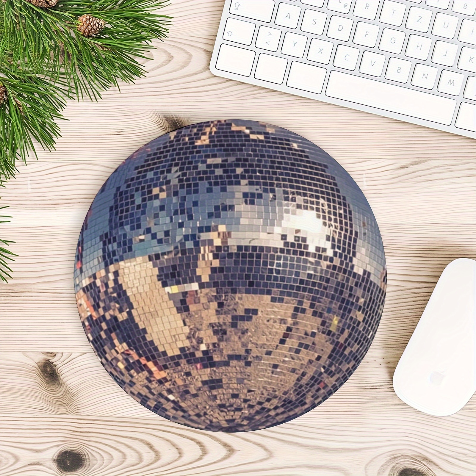 

1pc Round Disco Ball Design Gaming Mouse Pad - Water-resistant, Non-slip Rubber Base Mouse Mat For Computers, Laptops, Office & Home Use