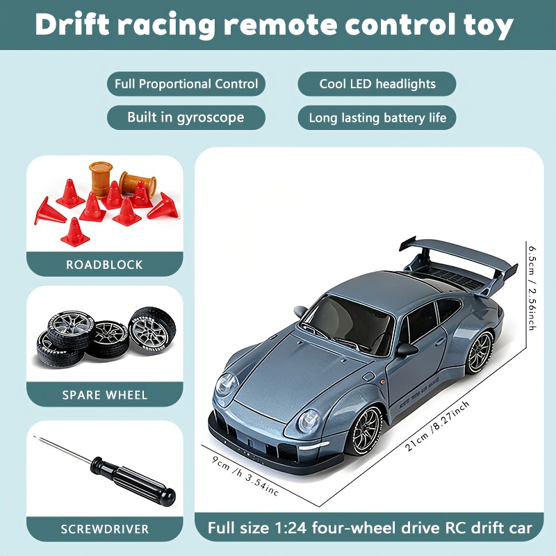 TEMU Voiture de drift télécommandée à l'échelle 1:24, véhicule 4WD à haute vitesse de 20 km/h avec ,4 GHz, voiture de course tout-terrain pour ,