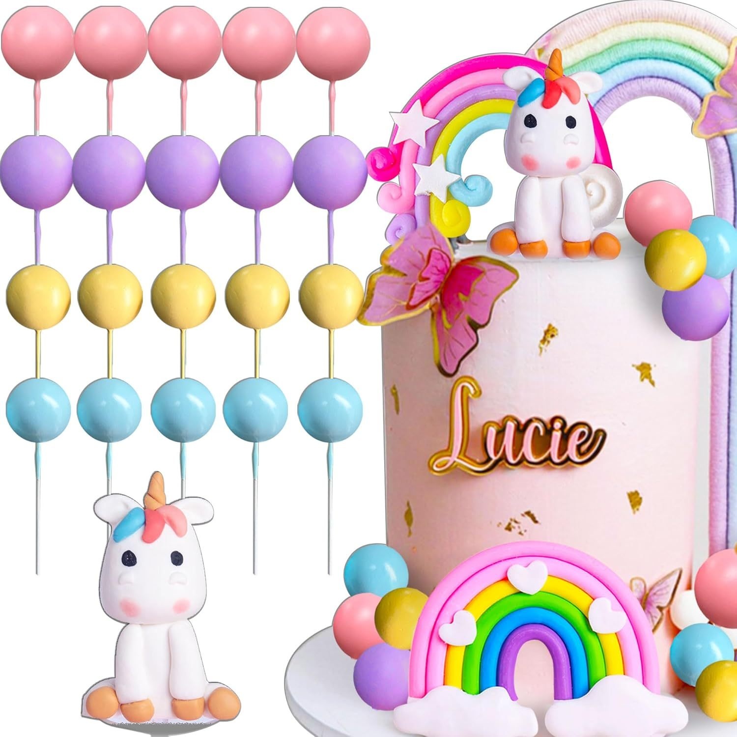 Laventy 23pcs Unicorn Cake Decoration Unicorn Birthday Decoration Rainbow Cake Topper Party Favors Rainbow Cake Decoration