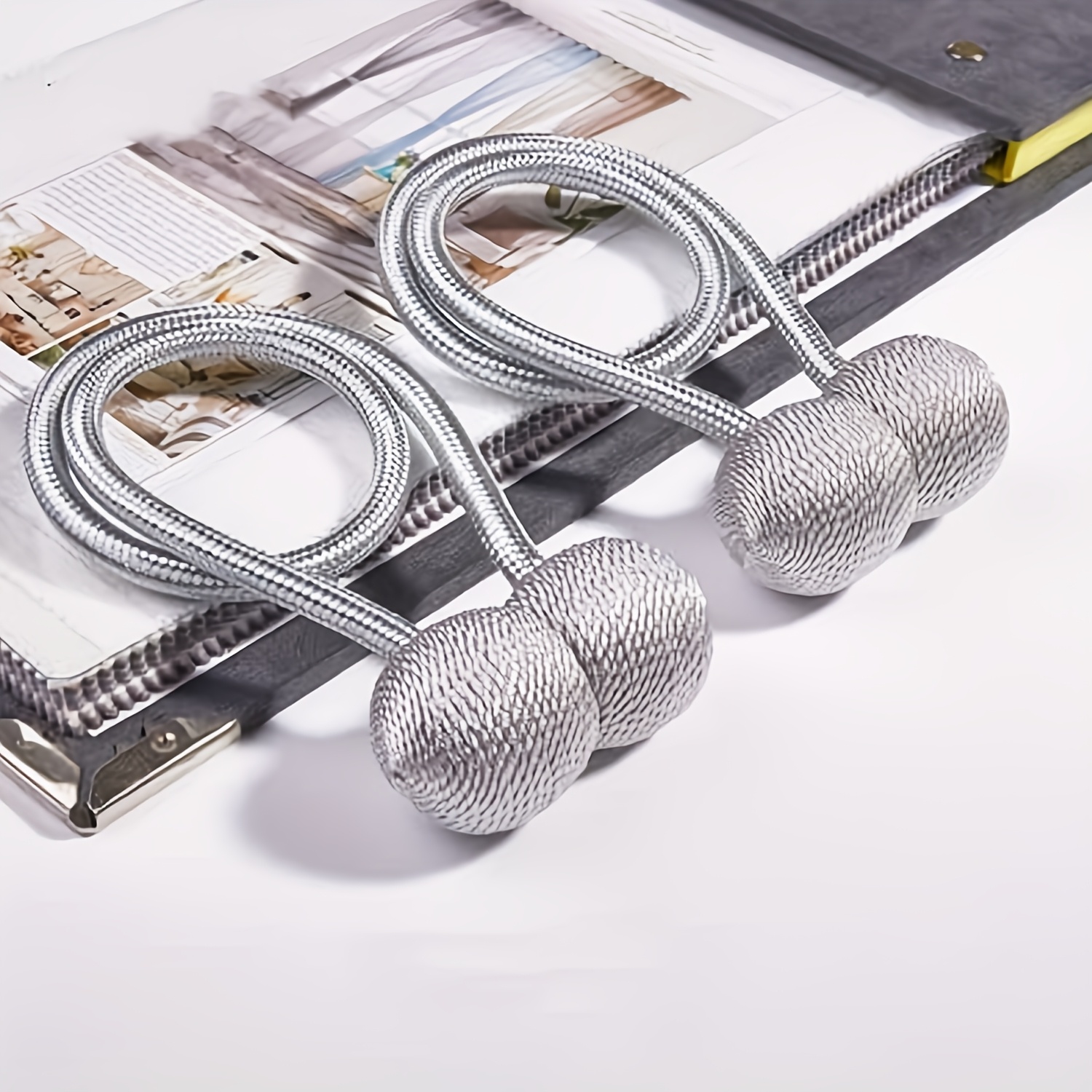 2pcs Magnetic Curtain Clips, Curtain Holders, 2pcs Magnetic Curtain Ties, Curtain Accessories, Curtain Clips, Rope, Home Decor, Curtain Tiebacks, Magnetic Clips, Magnetic Weave Hanging Clips