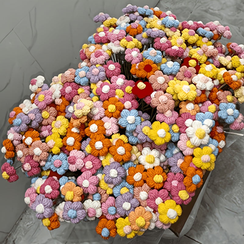 TEMU 100 pezzi di fiori a puff all'uncinetto a , filato per abbigliamento, accessori per gioielli, spille, borse, bouquet di fiori finti, filato per