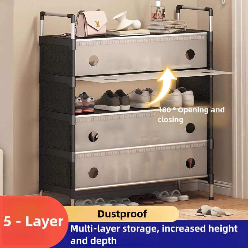 

Modern 5-layer Dustproof Shoe Rack, Multi-functional Storage Organizer, Space-saving Shoe Cabinet, With No Required, For Entryway, Bedroom, Hallway, Living Room - Floor Mount