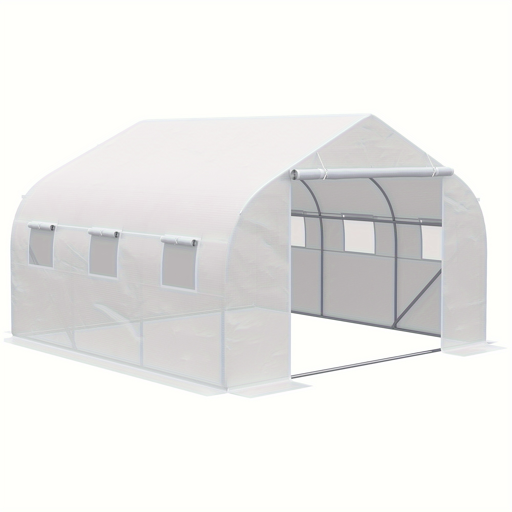 

Outsunny 12' X 10' X 7' Walk-in Greenhouse, Tunnel With Zippered Mesh Door And 6 Mesh Windows, Gardening Plant With Galvanized , White