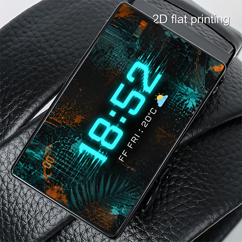TEMU Men' Ratchet Belt With Cyberclock - Adjustable Strap, Automatic System, Suitable For Wear, Business Casual Waist Belt Gift For Men, 2d Flat