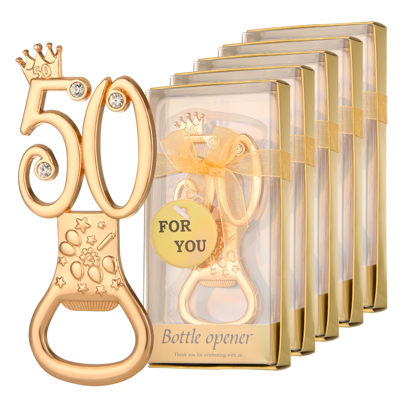 24pcs golden 50 bottle openers with   accents elegant 50th birthday gift anniversary keepsake wedding favor valentines day present bar and kitchen essential party favor in clear gift packaging