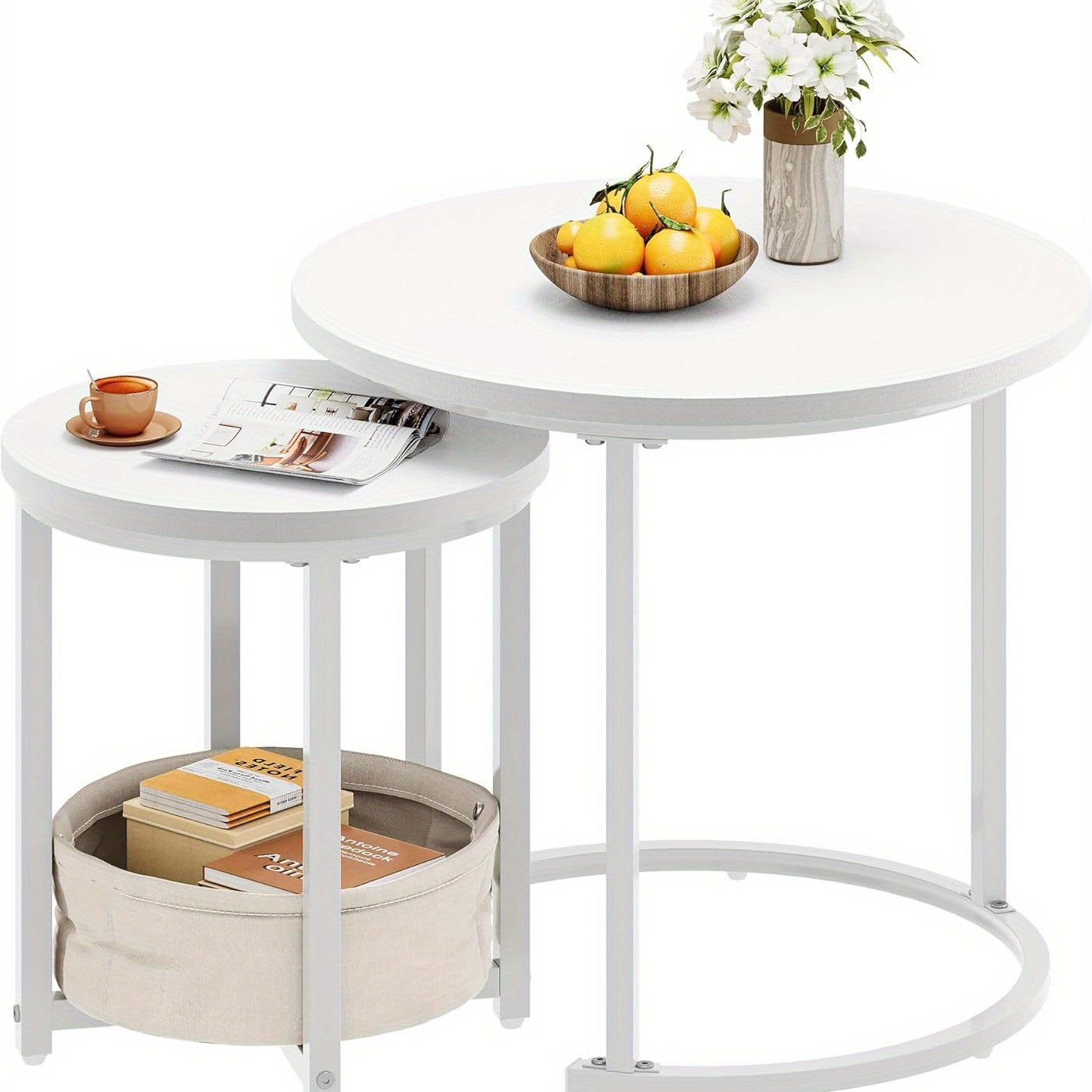 TEMU Table basse circulaire de 60 × 60 × 50,5 cm, avec un bord en bois et une structure en métal. Ce ensemble de table basse moderne est conçu pour ,