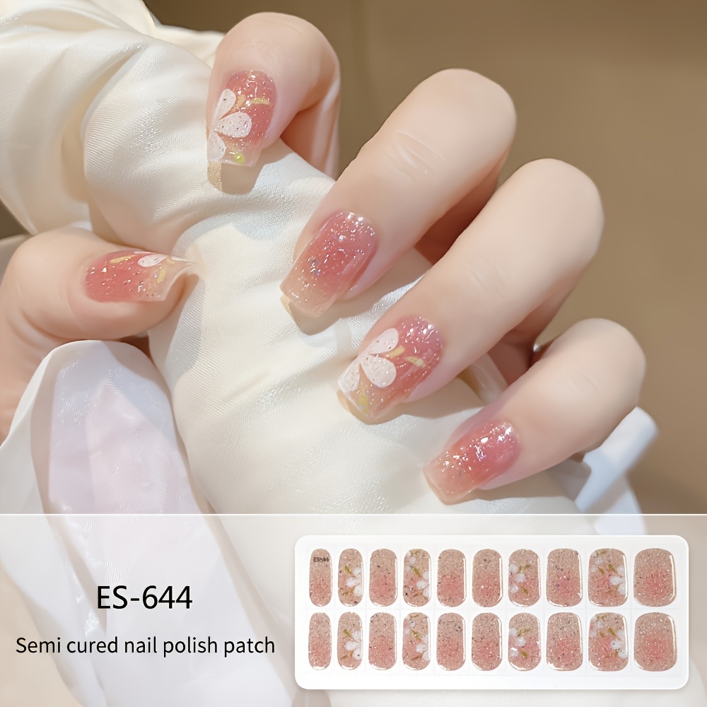 20pcs [semi-cured Gel Strips], Hardening Under Light, Spring Matching, Durable And Long-lasting, Quick Shaping, Full Nail Coverage, Suitable For Women And