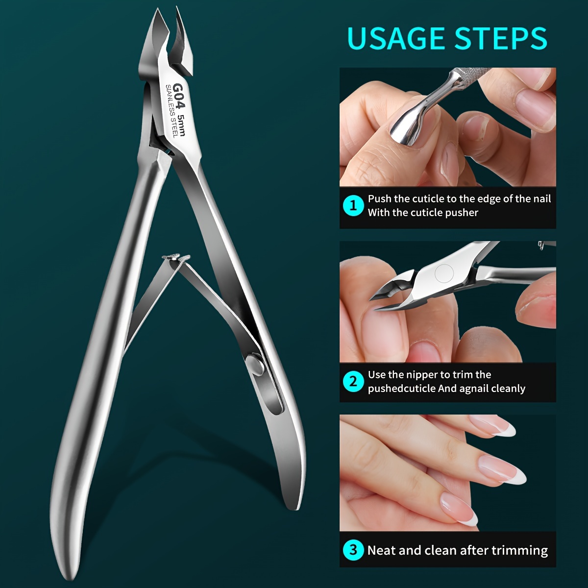 

Salon Quality Cuticle Trimmer With Cuticle Pusher, Super Effort Saving Cuticle Cutter, Sharp Cuticle Trimmer For Nail Technician, Professional Pedicure Nail Care Tool, 5mm Jaws.