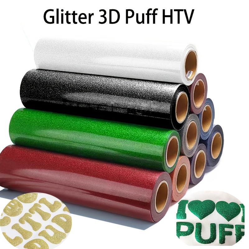 

Glitter Heat Transfer Vinyl, 12" X 19.5", Assorted Colors - Iron-on Puffy Vinyl For Diy T-shirts, Masks, Jeans, Backpacks & Fabric Crafts