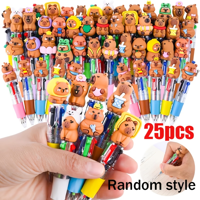 TEMU 25pcs Capybara Mini Styles Aléatoires Stylos à Bille 4 Couleurs, Capybara Animal de Stylos à Bille Multicolores Portables, Convient aux des