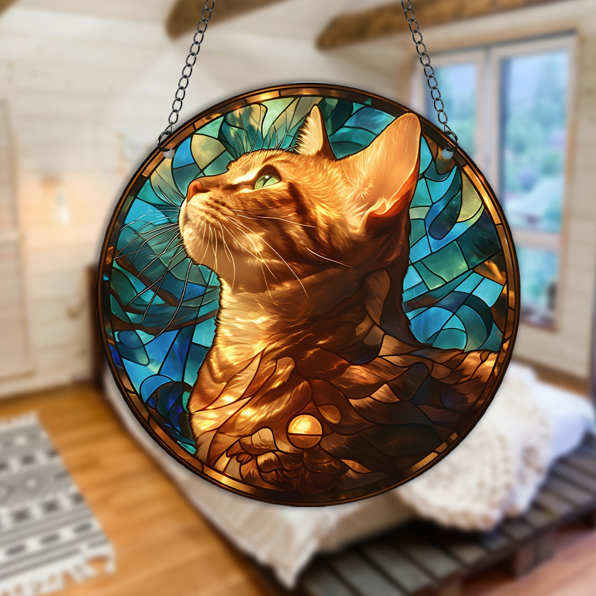 

1pc, Cat Printed Acrylic Hanging Sign, Suncatcher, Stained Window Hanging, Round Sign, Wreath Sign, Hanging Decor, Window Decor Porch Decor Wall Decor, 5.9 Inches