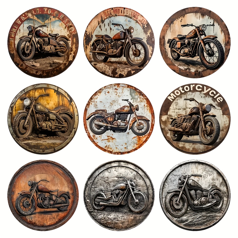 TEMU 2d Flat 9pcs Retro Motorcycle Coaster Set, Non-slip Drink Mats - Car Coasters, , Coffee, Drink Mug Coasters, Suitable For Home And Office