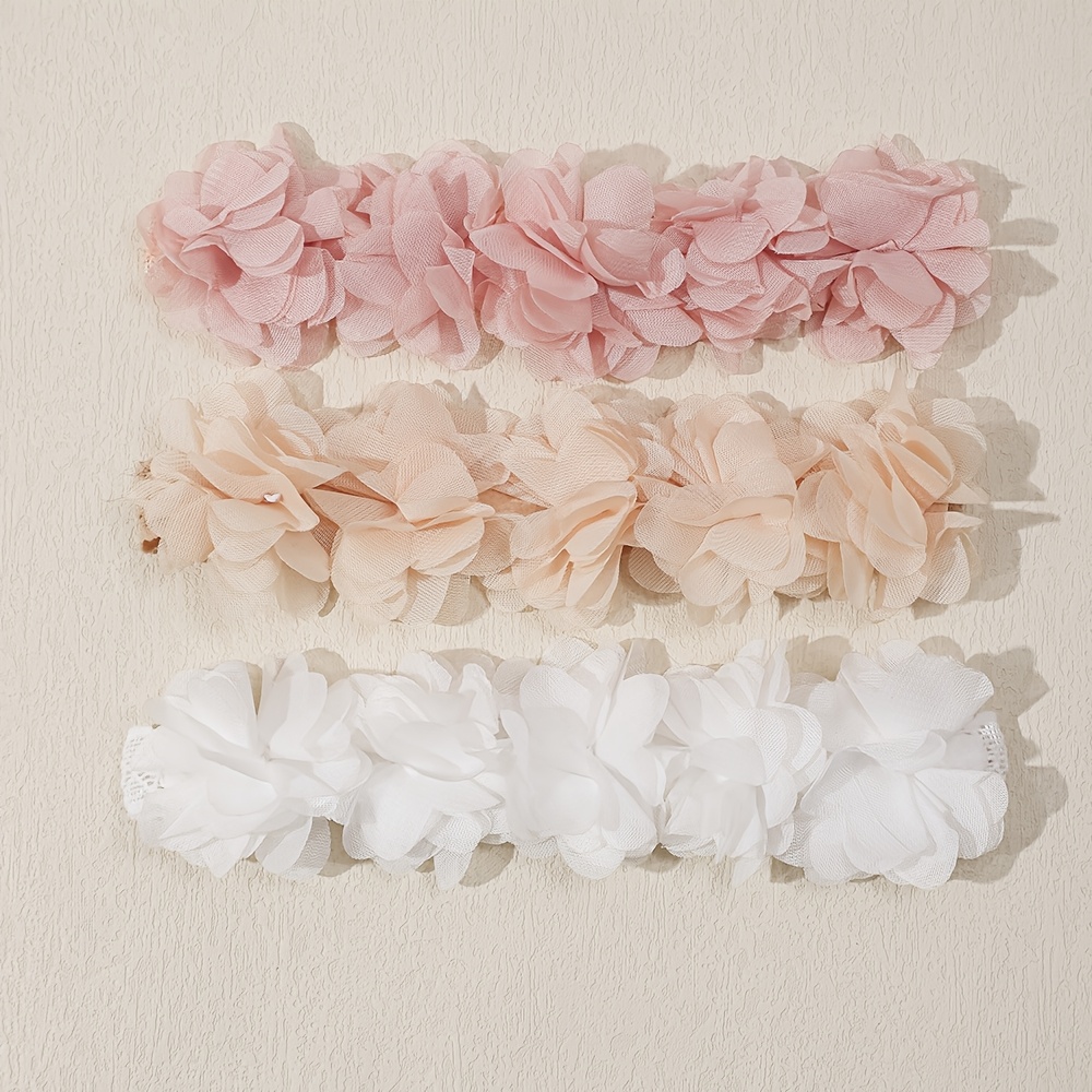 Image of 3pcs Handmade Chiffon Flower Elastic Lace Headband, Bohemian Sweet And Fresh Hair Additions, Suitable For Weddings, Beach Vacations, Photography And Holidays