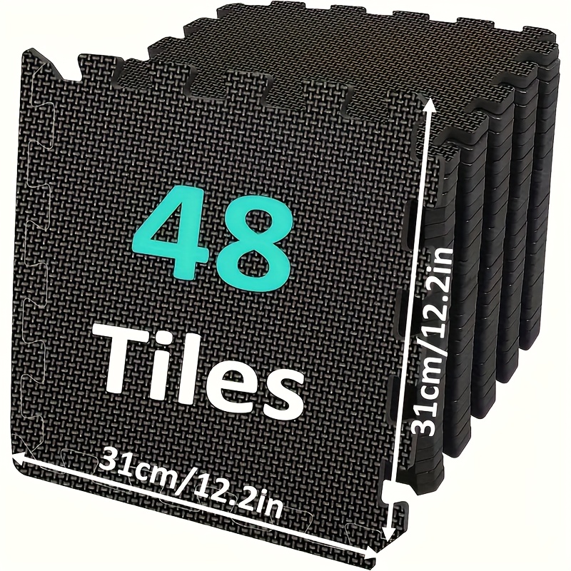 TEMU 36/48pcs Interlocking Foam Floor Tiles - 0.4" Thick Eva Exercise Mats, 12.2x12.2 Inch Black & Teal, Durable Cushioned Gym Mats For Home Gym,