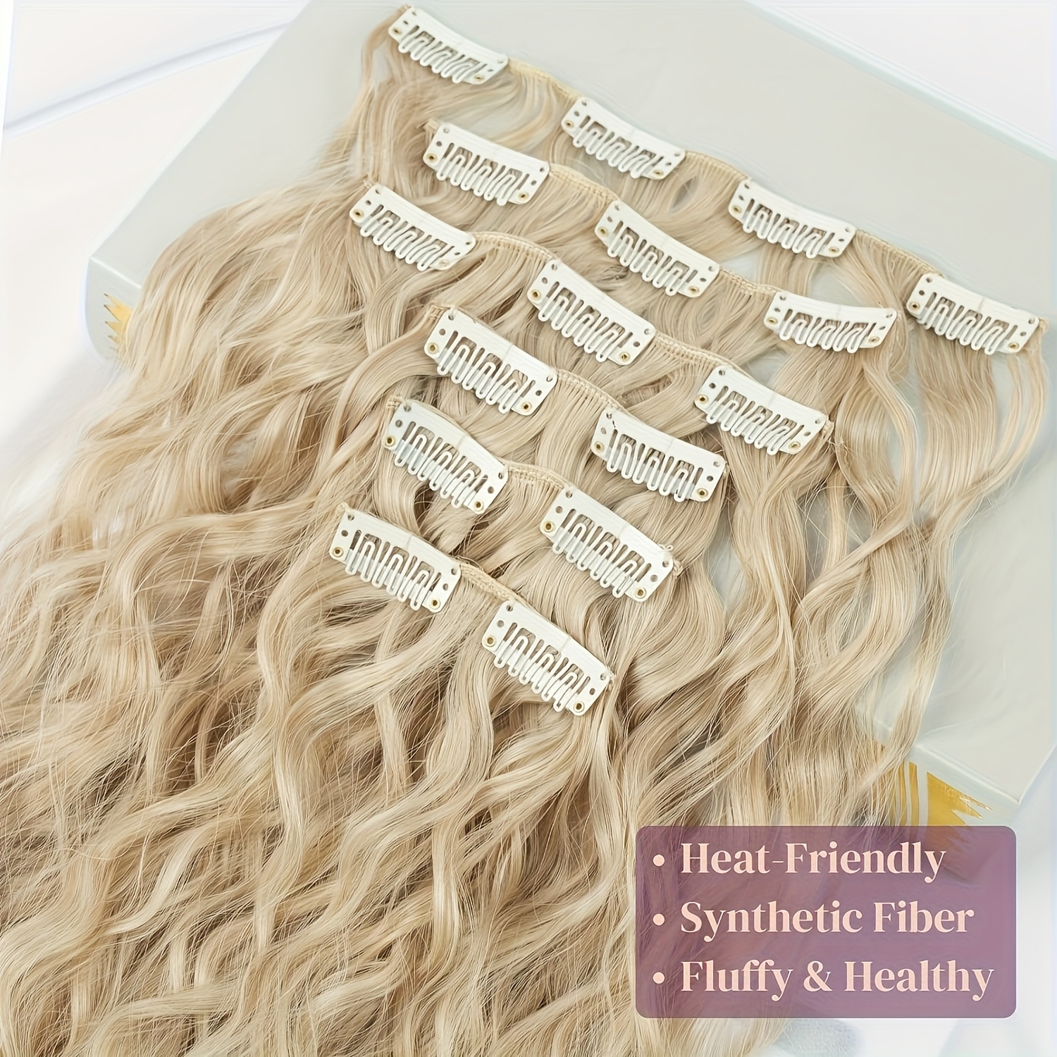 6pcs set wavy long hair clip in extensions synthetic   womens elegant hair accessories for daily use details 2