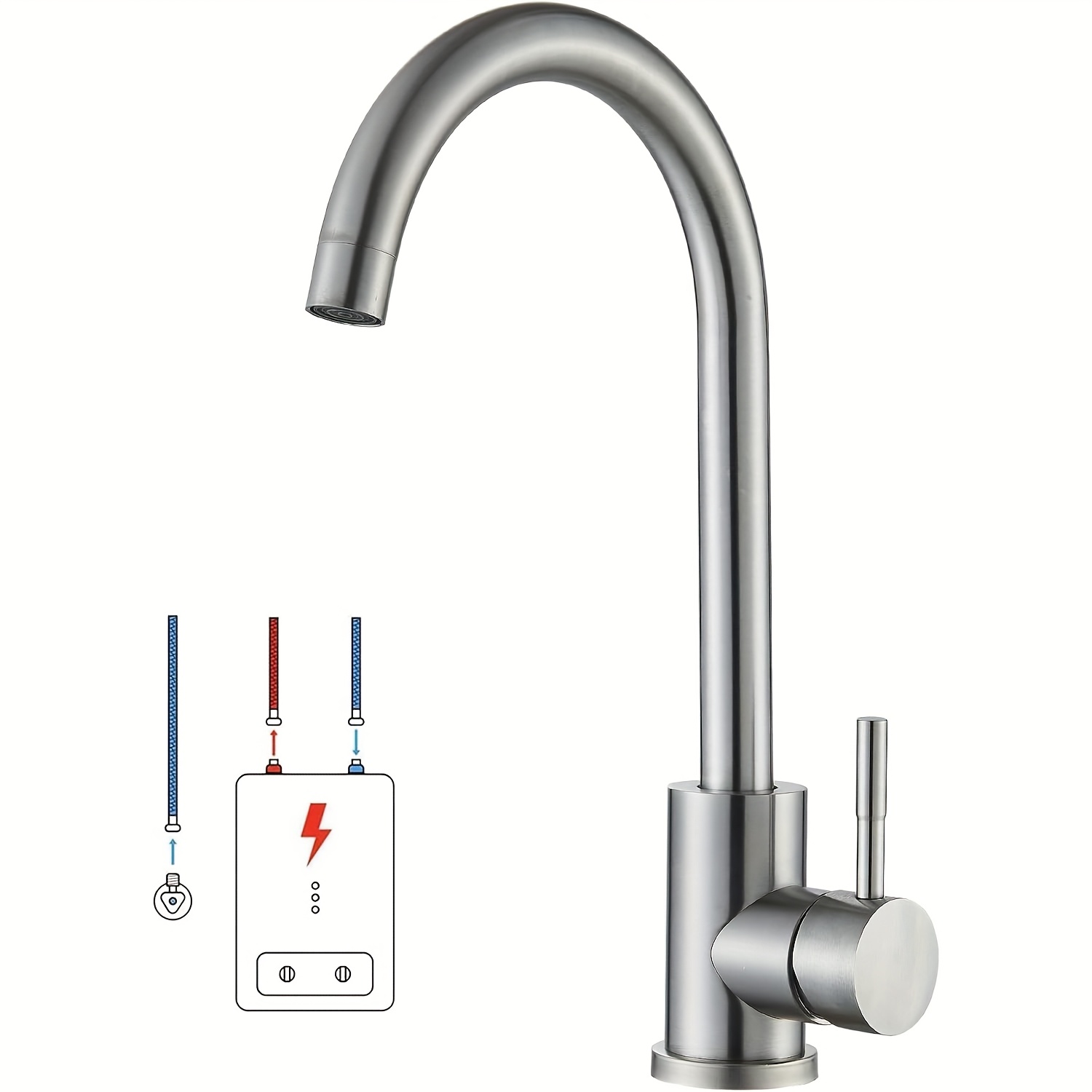 TEMU Kitchen Tap, 360° Rotatable Kitchen Tap, Easy To Disassemble And Wash, Sink Tap For , Undersink Appliances, Chrome, Silver