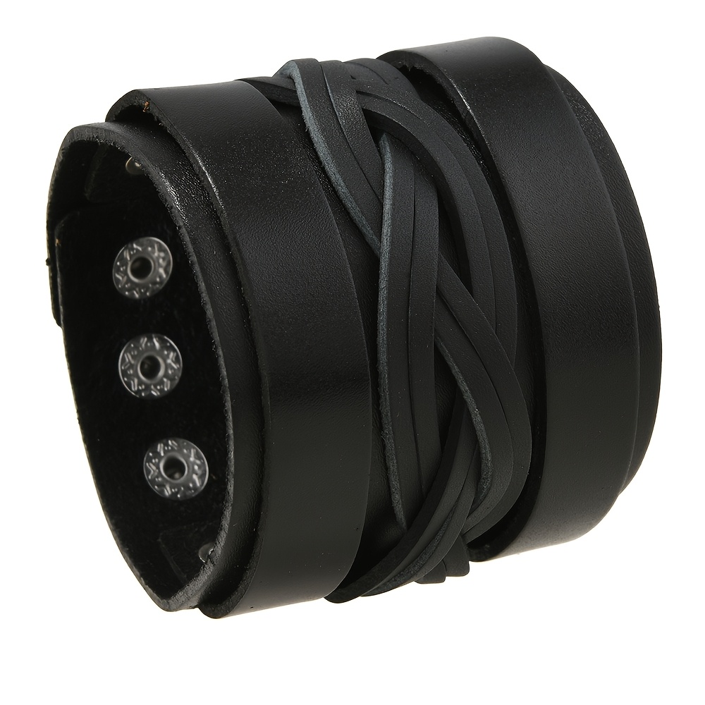 Simple And Adjustable Men's Wide Leather Bracelet, Trendy Punk Rock Bracelet